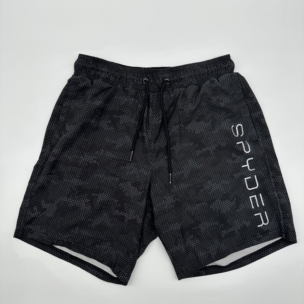 Spyder Swim Mens Small S Black Grey Dot Camo‎ Board Shorts Trunks Zipper Pocket